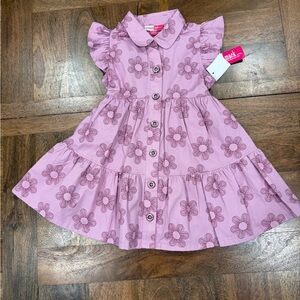 Penelope Mack Purple Floral Cotton Ruffle Sleeve Toddler Dress Size 3T Flared